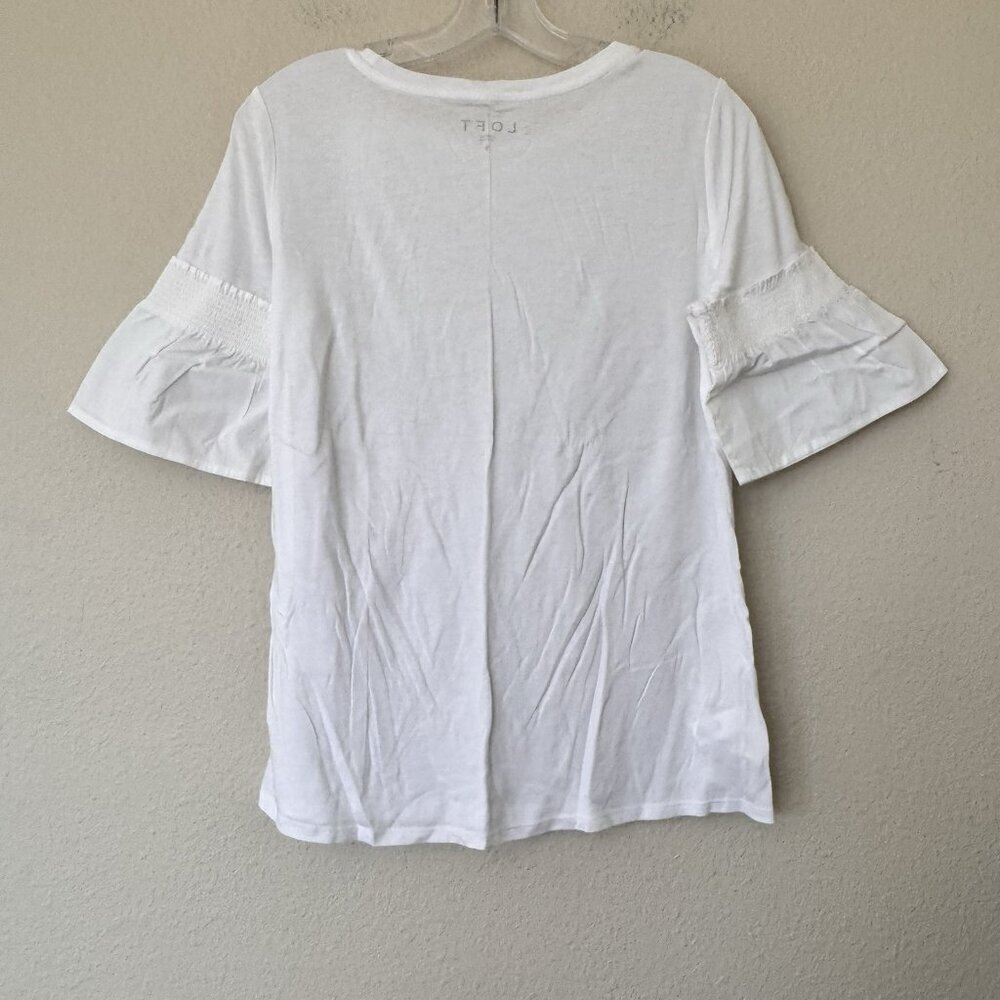 Ann Taylor LOFT Smocked Sleeve Top Size Small White Color NWT Short Sleeve - Picture 8 of 8